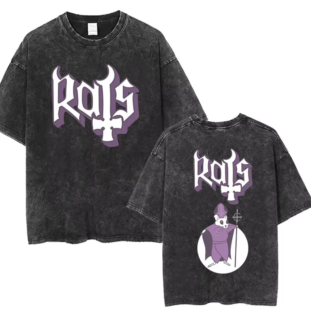 Washed Vintage Rat Parent Funny Meme Artwork Band Ghost T-shirts Men Classic Metal Rock T Shirts Male Fashion Oversized Tshirt