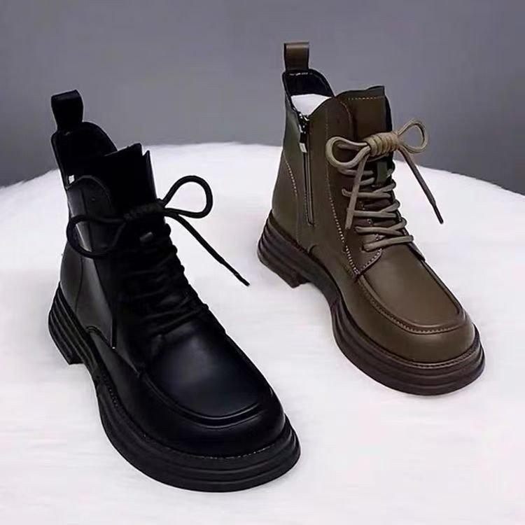 New Thick-soled Soft Leather Velvet Martin Boots Women's Cotton Boots 2025 Autumn and Winter Warm Short Boots Versatile Flat-soled Thickened Cotton S