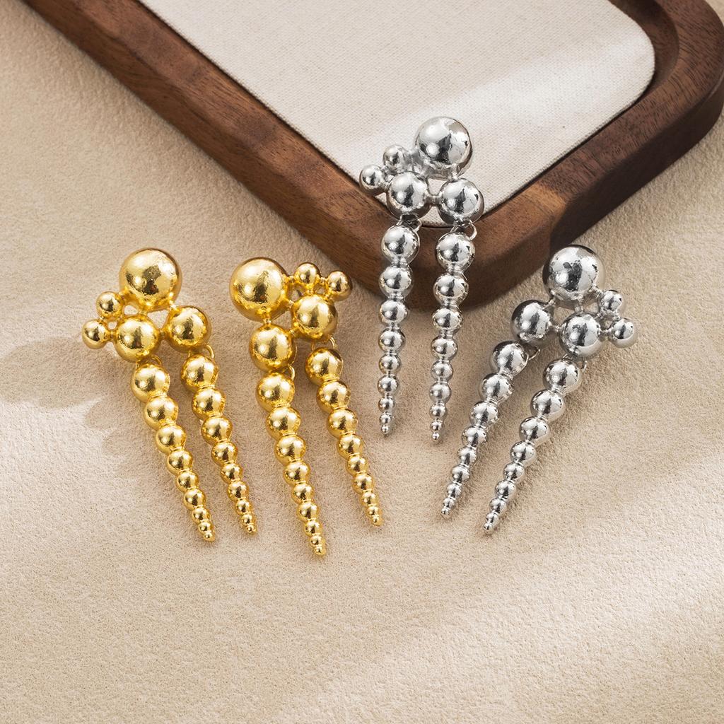 Women Fashion Elegant Multi Layer Ball Beaded Long Earrings Retro Luxury Minimalist Design High Grade Dangle Ear Jewelry