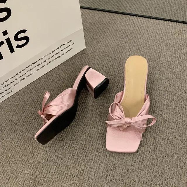 2025 New Women's Lightweight High-heeled Flip Flops, Women's Clip on Strap Bow Slippers, Women's Open Toed Beach Sandals