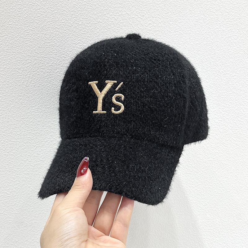 Casual and Versatile Lambswool Peaked Hat for Women, Winter Korean Fashion Trendy Embroidered Letter Baseball Cap