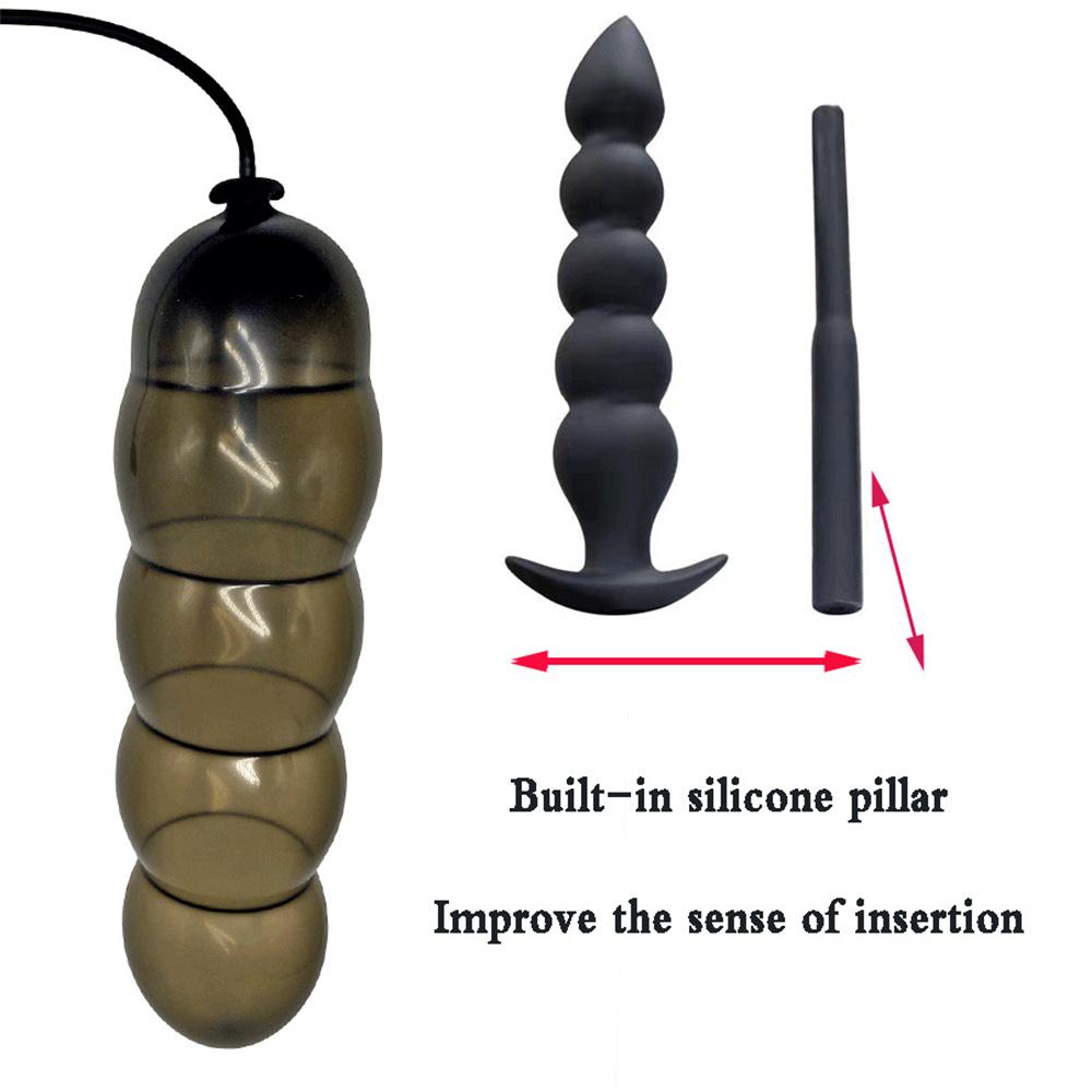 Super Long 5 Beads Inflatable Anal Plug Silicone Column Expandable Big Butt Plug Dildo Pump Ass Dilator Bdsm Sex Toy for Couples