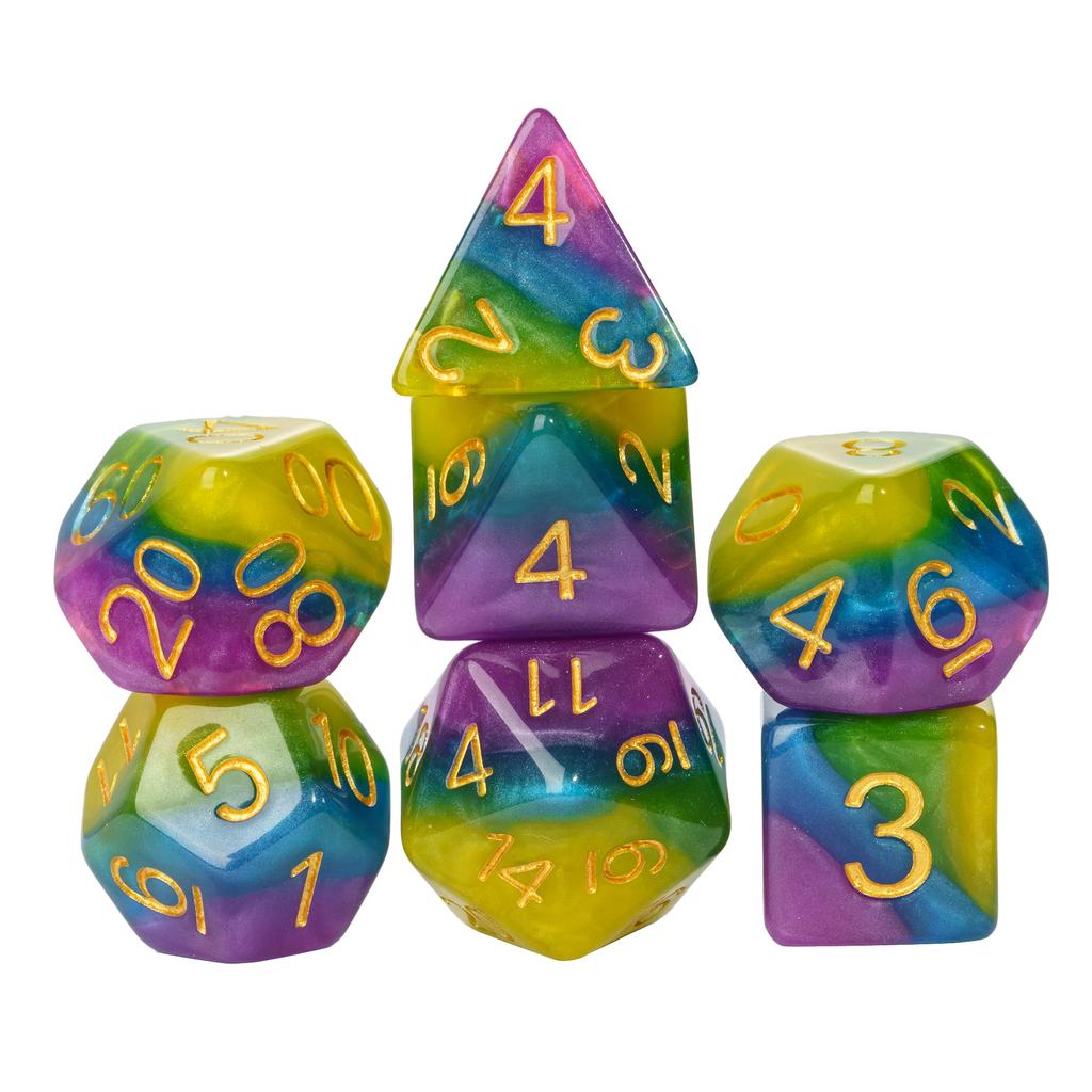 Cusdie Multi-color DND Dice Resin Glitter D4-D20 Polyhedral Dice Set for Dungeons and Dragons Tabletop Role Playing Board Game
