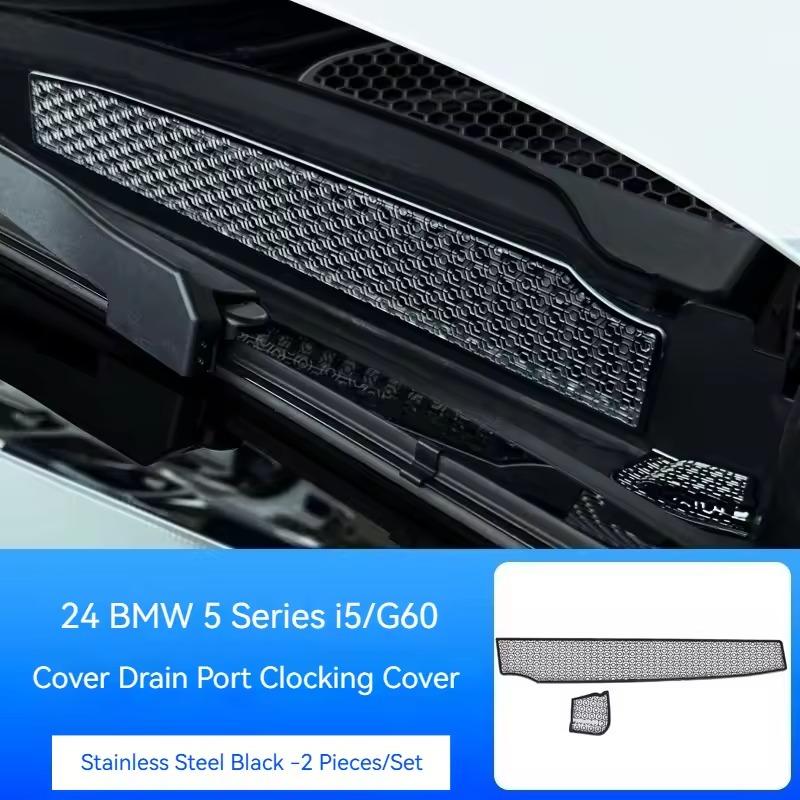 2 шт. Автомобильный стайлинг, дренажная крышка капота, пылезащитная крышка двигателя, отделка двигателя Для BMW 5 серии i5 G60 2025-2025 Нержавеющая сталь, аксессуары для интерьера чёрный
