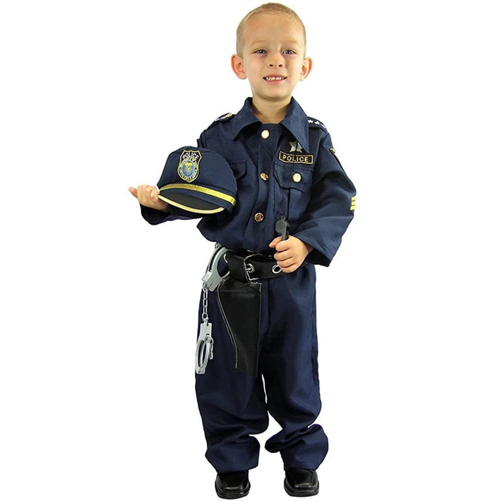 [MUXIU] Police Officer Boy Halloween Costume Kids Police Uniform Detective Officer Cute Popular Cosplay Kids Long Sleeve Navy Party Event Performance