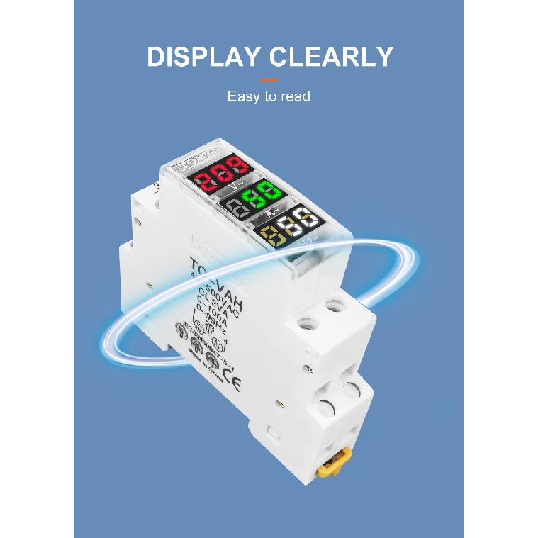 Din Rail 3in1 Single Phase Ampere Voltage Frequency Meter Ac 0-99Hz 100A Voltmeter Indicator LED Digital Display 110V 230V TOMZN