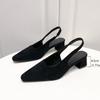 Fairy wind bag head sandals female medium thick heel with skirt simple strap empty pointed single shoes new spring and summer