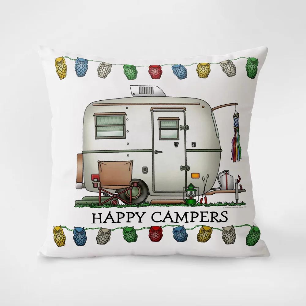 Happy Camping Pillowcase 45*45 Decorative Cushions For Sofa Pillowcases 40X40 Cushion Cover 40*40 Lounge Chairs Pillow Hugs Body