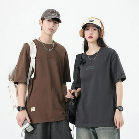 Spray-Dyed Heavyweight Cotton Short Sleeve T-Shirt - Unisex Trendy Two-Piece American Style Couple Top