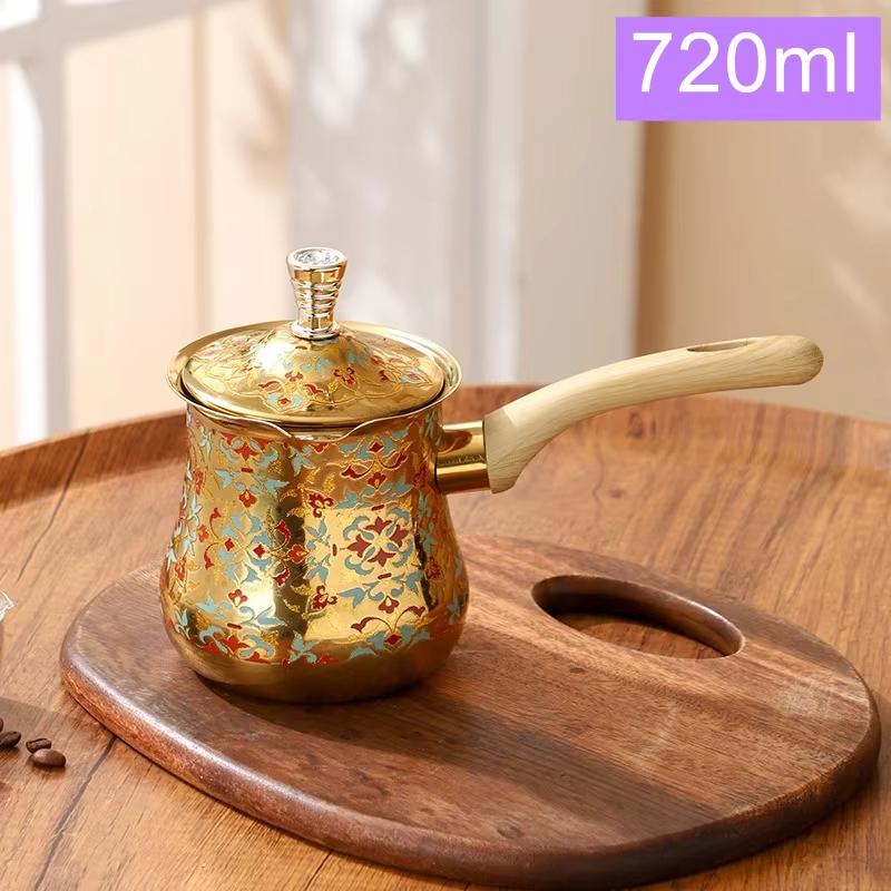 Stainless Steel Coffee Pot with Lid Chocolate Butter Milk Cup Coffee Tea Melting Jug Moka Pot for Office Home Kitchen
