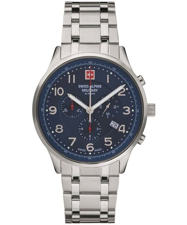 

Swiss Alpine Military Skymaster Chronograph Stainless Steel Blue Dial Quartz 7084.9135 100M Men s Watch синій