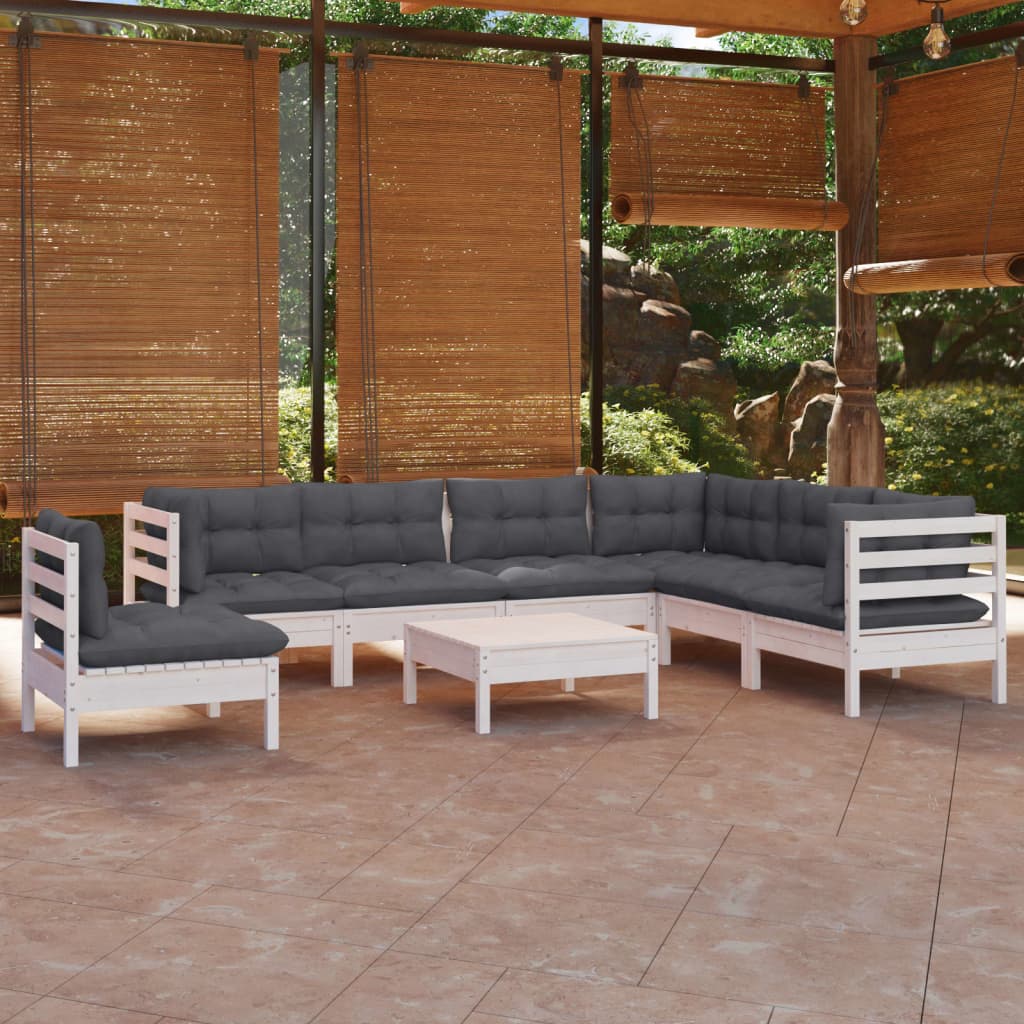 Vidaxl 8-Cz. Garden Lounge Set, With Cushions, White Pine