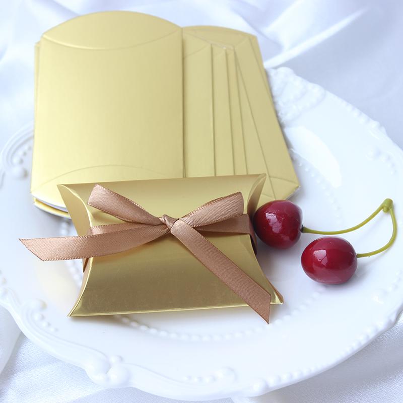 50Pcs Gold Pillow Candy Boxes for Wedding Christmas Birthday Baby Shower Engagement Party Favors