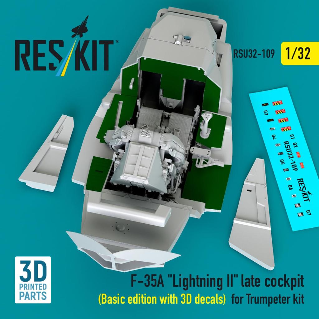 Reskit Late Model Cockpit with 3D Interior Decals Plastic Model Kit Parts 1/32 F-35A (for Trumpeter) RSKU32-0109 (Airplane)