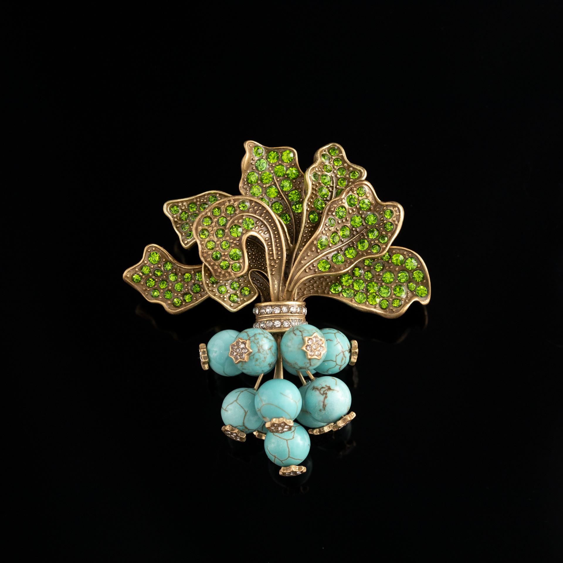 

Medieval Copper Alloy Turquoise Radish Women S Brooch With Diamonds Light Luxury Niche Design Sensual Exquisite Personality Support Customization