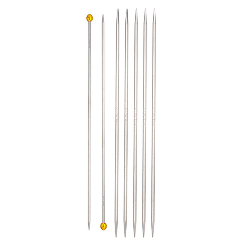 5Pcs Stainless Steel Double Pointed Knitting Needle with 2 Straight Single Pointed Knitting Needle for Beginner Knitting