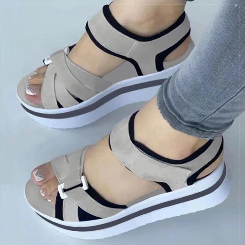 Women s Sandals Mix Color Wedges Heels Sandals Summer 2026 Shoes Woman Heeled Sandals Platform Summer Shoes Women Block Footwear 36