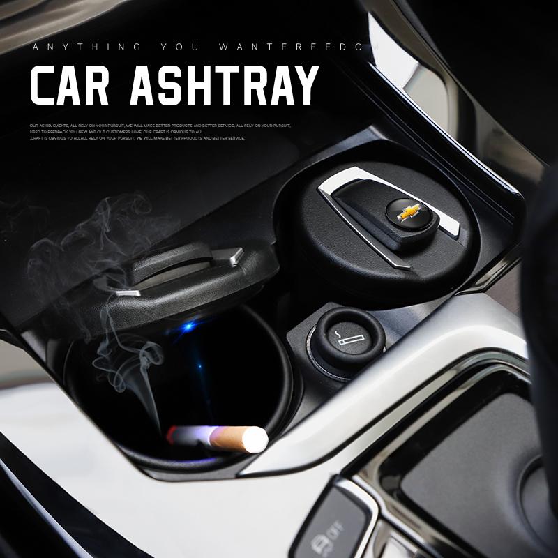 Car LED Ashtray Garbage Coin Storage Cup Accessories For Chevrolet Cruze Sonic Silverado Trax Camaro Corvette Bolt Z71 Sail SS