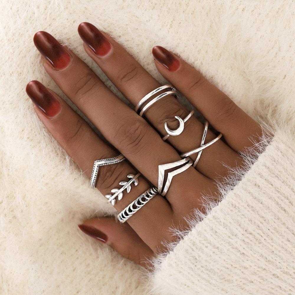 Women Boho Vintage Silver Color Big Stone Ring Set for Women Fashion Bohemian Jewelry 2019 New Hot