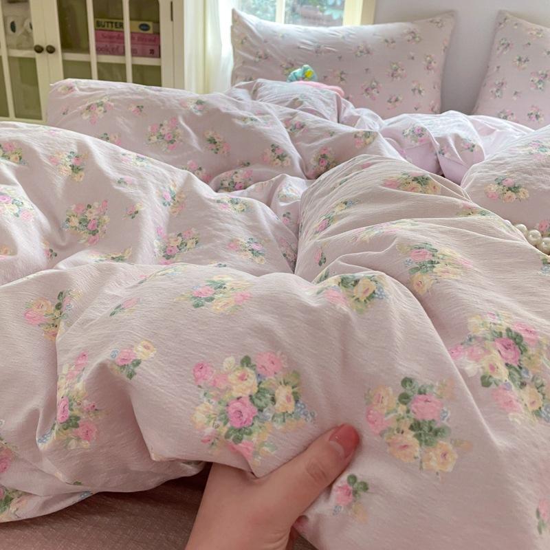 Korean Girls Strawberry Bedding Sets Bed Sheet Duvet Cover with Pillowcase Queen King Size Quilt Cover Set Soft Bed Linen Set