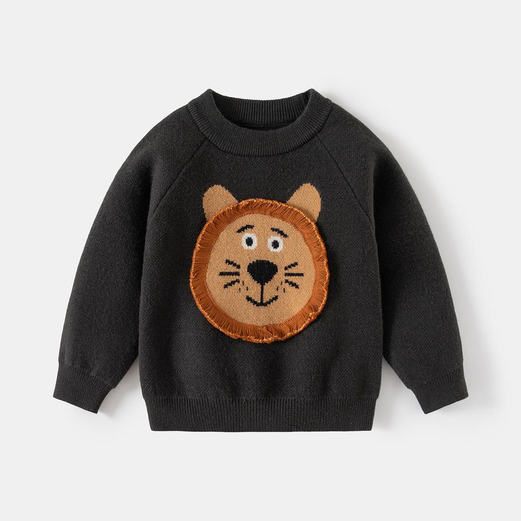 Boys' Autumn and Winte Pullover Sweater Baby Cartoon Lion Knitted Sweater Children's Thread Clothes Children's Clothing
