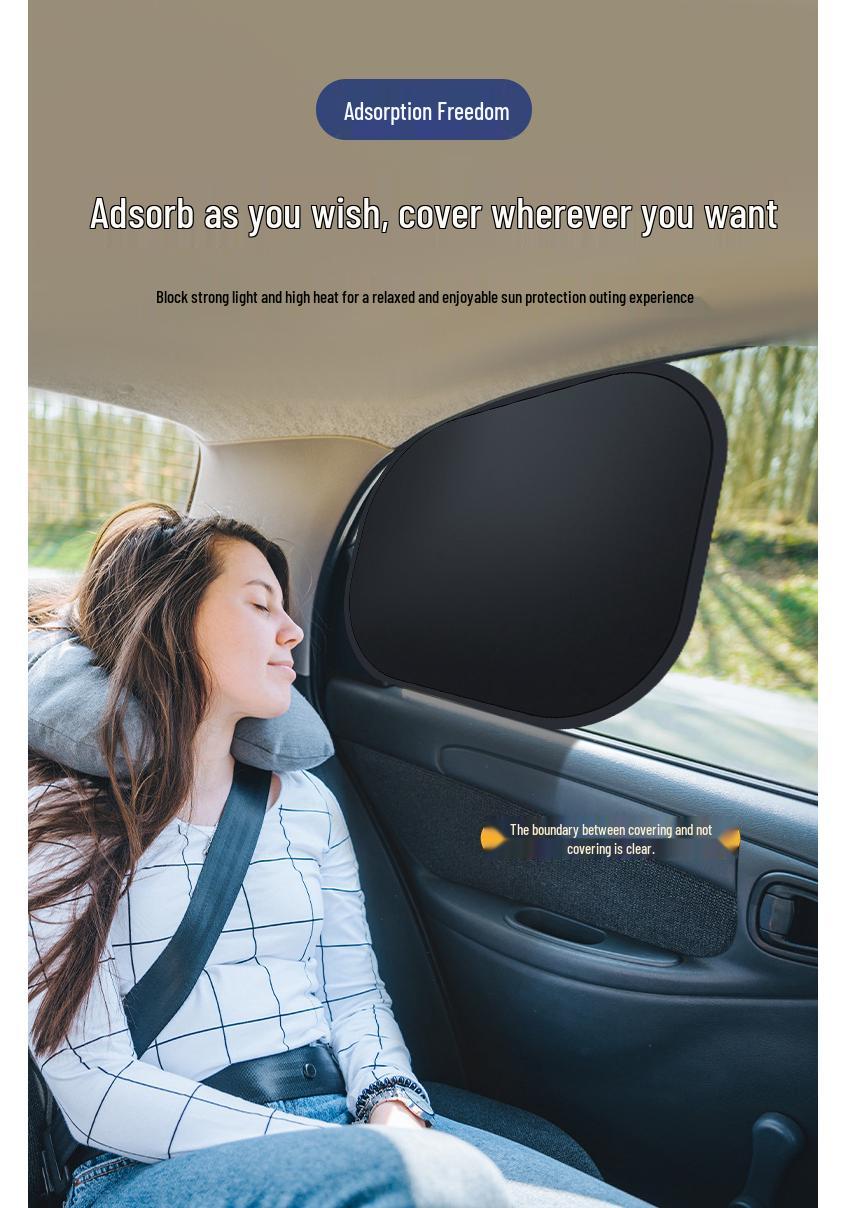 

Set of 2 Static Film Car Sunshades with Rings for Front Windshield and Side Windows - Heat Insulation and Sun Protection