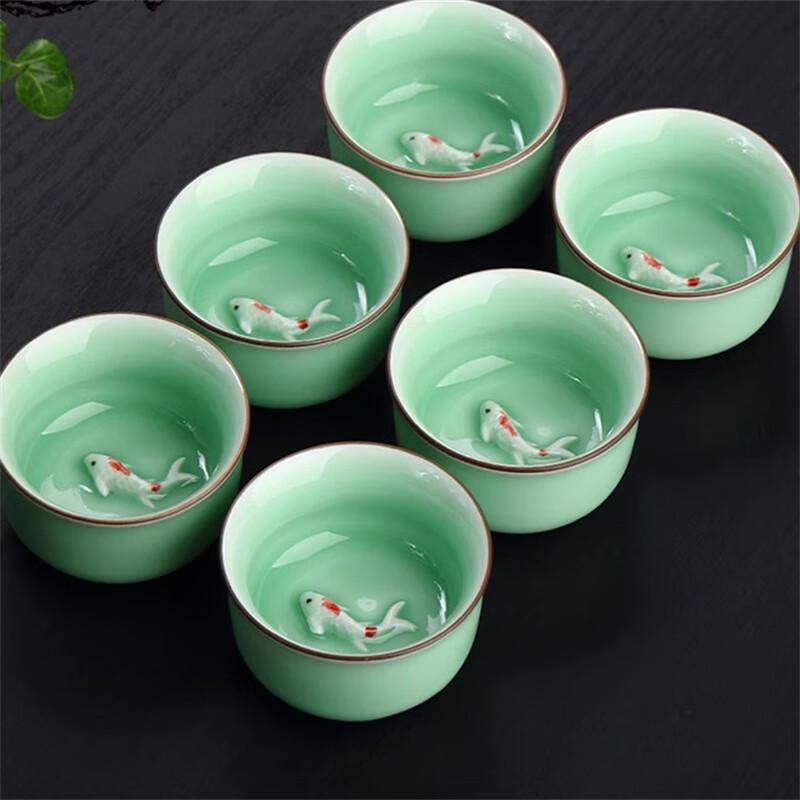 Taozhi Celadon Goldfish Kung Fu Teacups