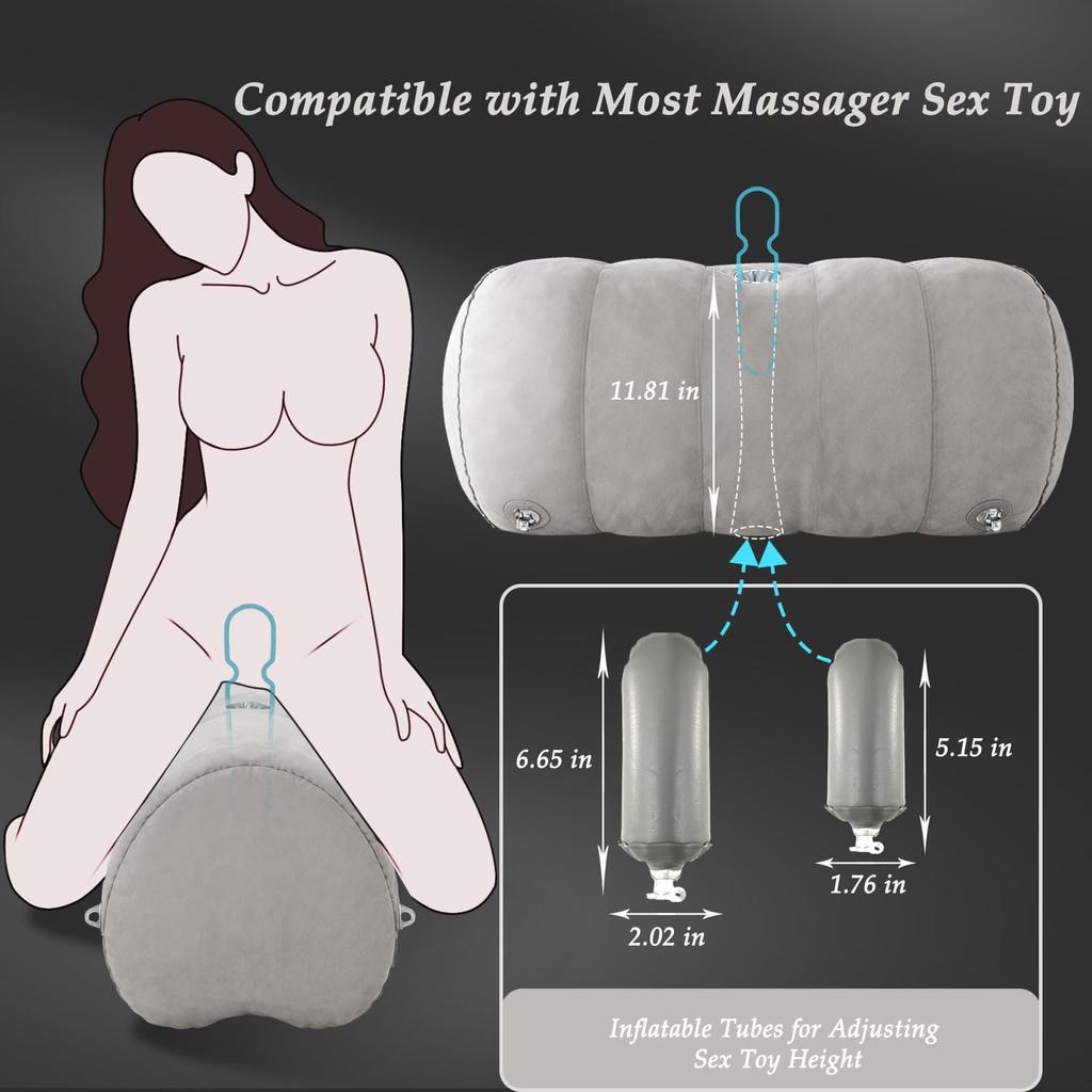 Sex Pillow Couples Sex Toys, Heart Shaped Inflatable Cushion Furniture for Bedroom Dildo Mount, Upsize Wedge with Bondage Cuffs, Cross Strap, Nipple