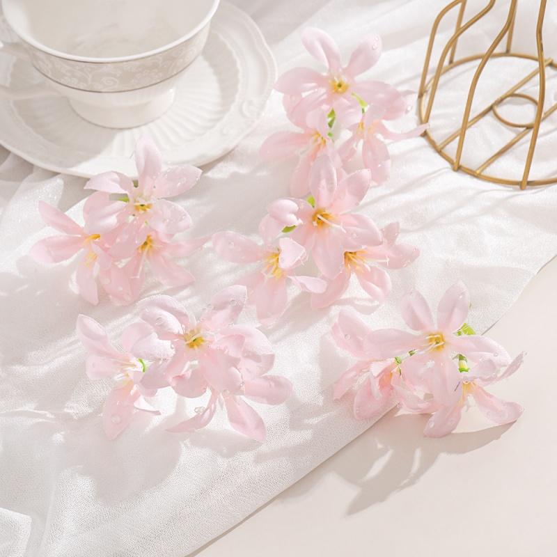 10Pcs 6cm Artificial Flower Head Mini Silk Dew Lily Flower Craft Wreath Home Decoration Wedding Decor Christmas Garland Supplies