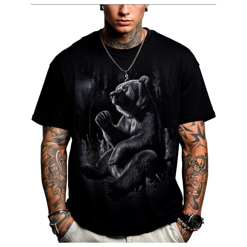 Russian Men's Summer 3D T-shirt Fashionable Casual Loose Animal Pattern Printed Round Neck Short Sleeved T-shirt Top