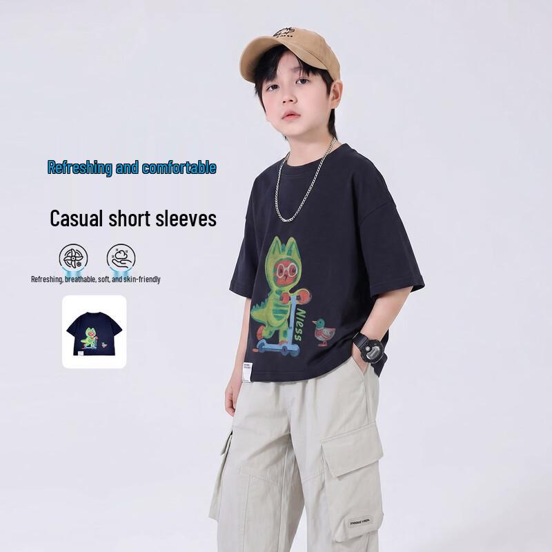 YOYO Fairytale Boys  Cartoon Print Cotton T-Shirt 120 тёмно-синий