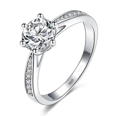 100 %Certified Tibetan Silver 925 Ring Round Brilliant 1 Carat Zirconia Diamant Wedding Band Women Gift Jewelry Accessories