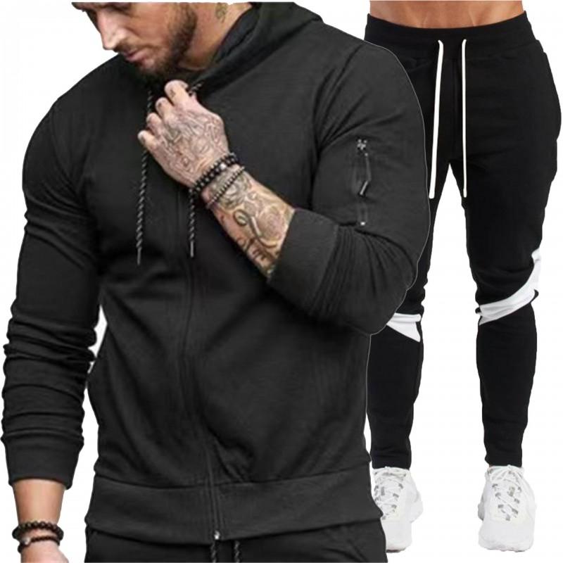 Mens Winter Casual Tracksuit Hooded Sweatshirt Pants Set Outdoor Sportswear Two-Piece