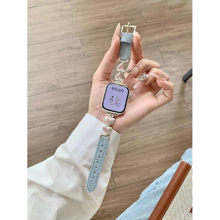 

Smiling heart-shaped leather Strap For Apple Watch band women 40mm 41mm 38mm 42mm 44mm 45mm 46mm starp 38mm40mm41mm синий