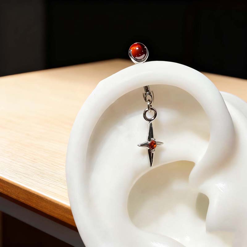 Fashion Red Zircon Cross Pendant Earring for Women Men Punk Metal Round Ball Rivet Star Piercing Earrings Y2K Jewelry Gifts