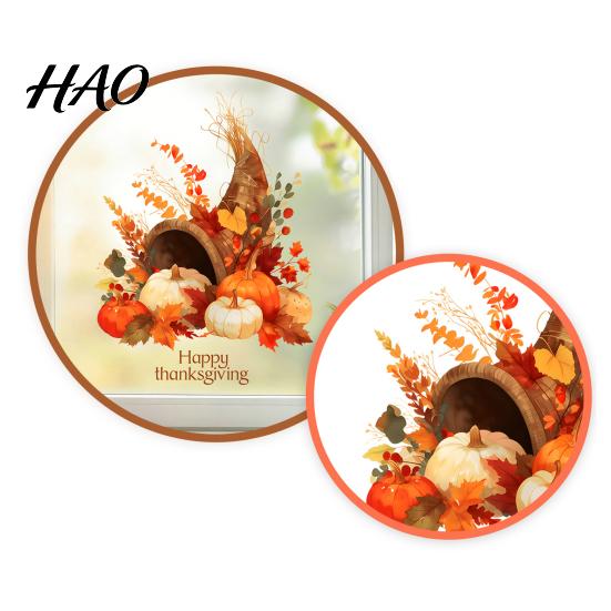Fall Leaf Window Clings Harvest Themed Static Sticker, Decorative Non Adhesive Cling, Seasonal Glass for Windows Removable Watercolor Decals
