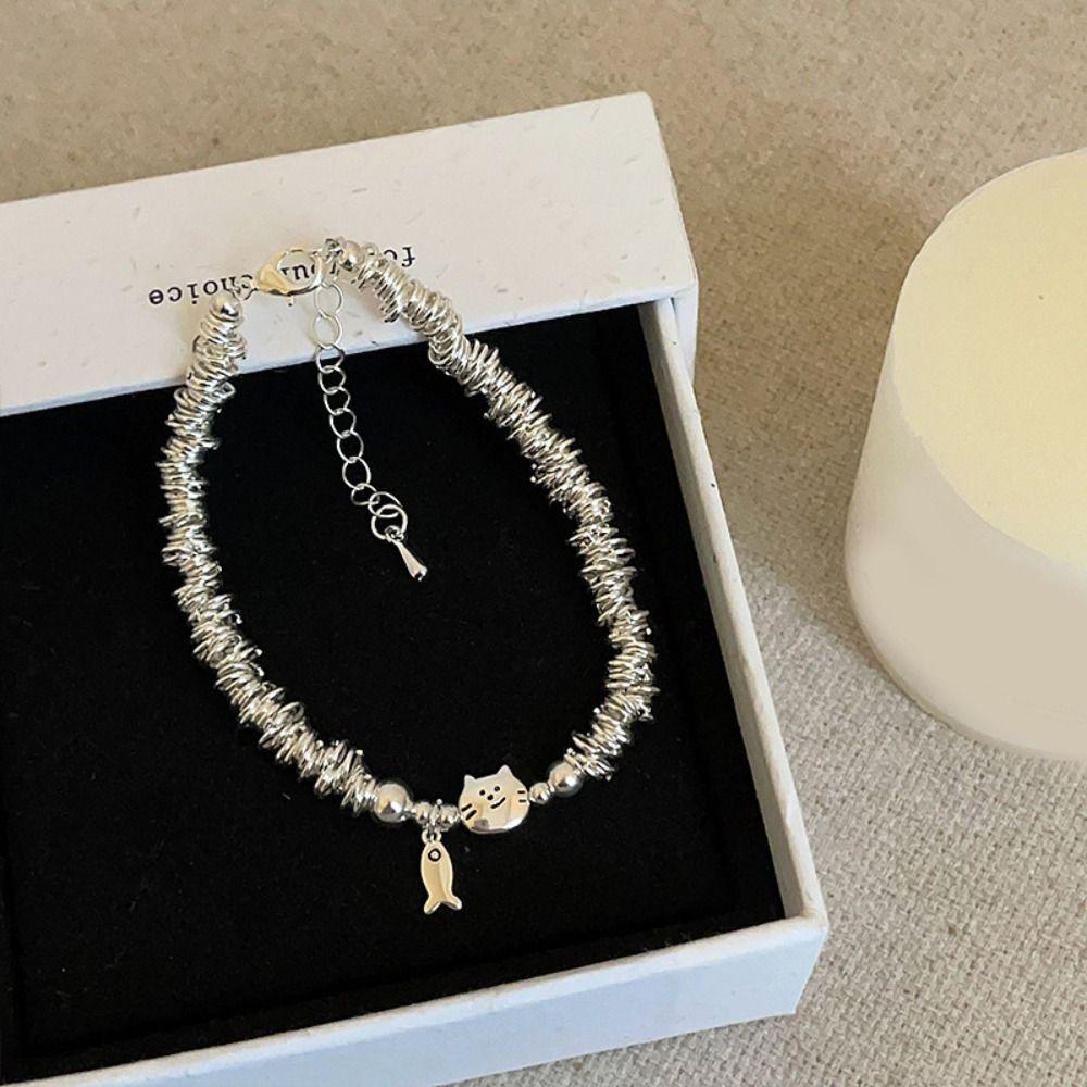 2PCS Cute Cute Dog Bracelets Light Luxury Metal Beaded Bracelet Sweet Cat Fish Bracelet Friendship