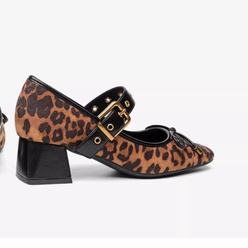 

Fashion women s shoes 2024 hot sale buckle strap Women s High heels Fashion butterfly-knot dress Pumps women new square toe heels women 35 цветной печати леопарда
