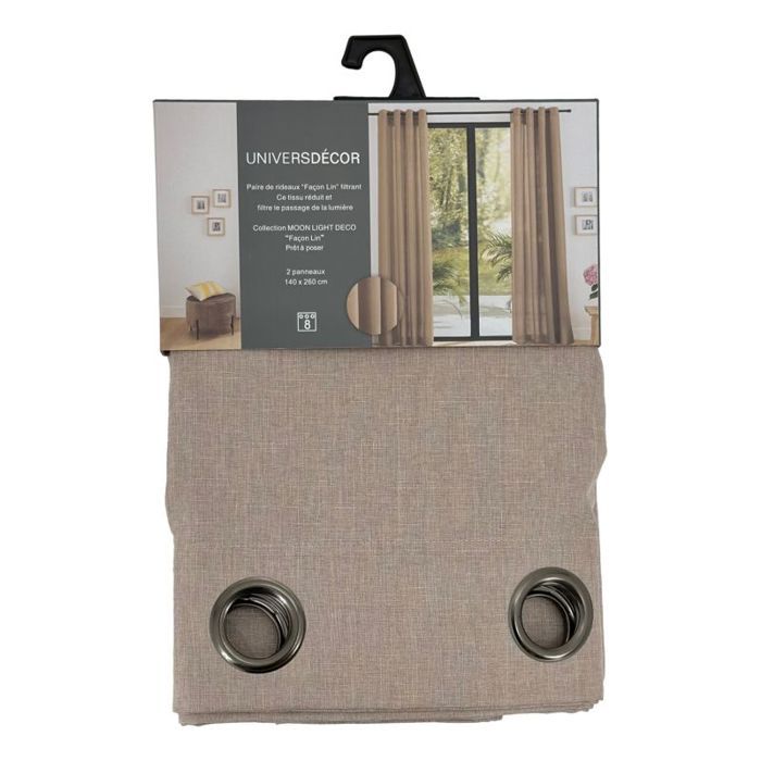 Paire de rideaux tamisant à œillets Effet Lin "Moonlight" Taupe