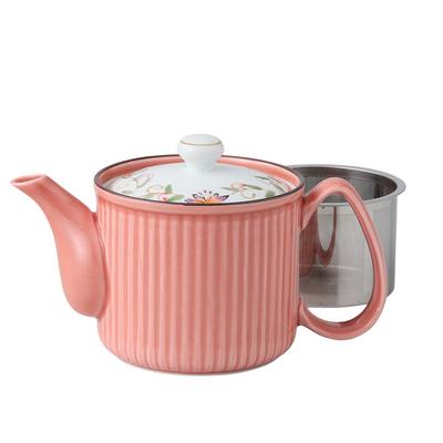 Hasami Ware Lettvektspotte (Liten), Blomstermønster, Rød (Super Rustfritt Stål, Tesil Inkludert), Ca. 350ml Kapasitet, Laget i Japan,