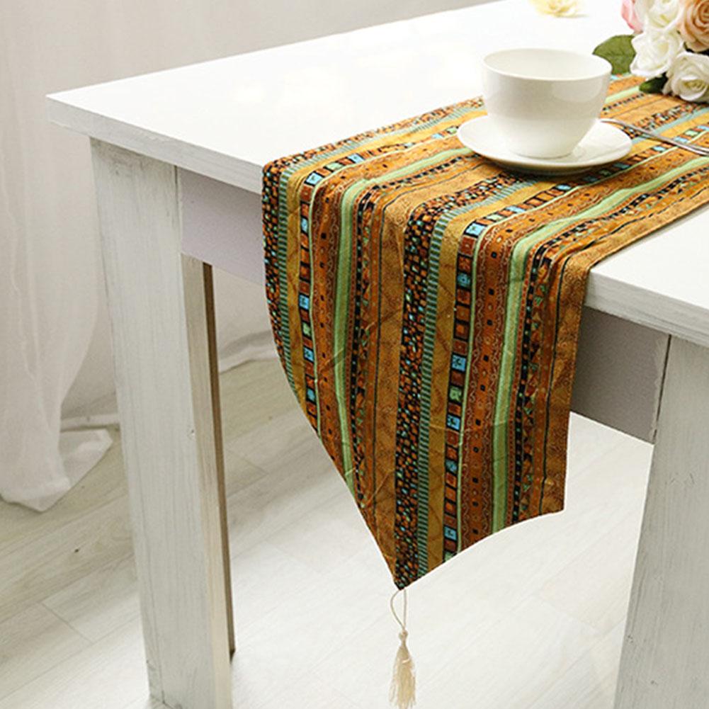 ראנר שולחן דגל שולחן פסים מכותנה ופשתן לאומי עם ציציות לקישוט שולחן ביתי