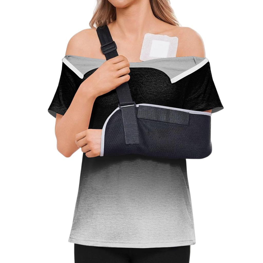 Women's Post-operative Short-sleeved Color Shirt With Shoulder Zipper And Side  Closure.