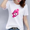 Womens Cotton Roundneck Tshirt with Zipper Teddy Bear Design Shortsleeved Cartoon Casual Fashion Base Shirt