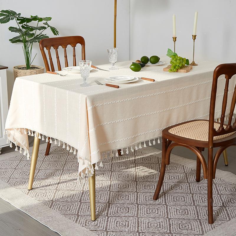 

Brown Tassel Tablecloth American Country Fabric Cotton And Linen Clear Internet Celebrities Ins Rectangular Dining Table Cloth Coffee Table Mat 140*100