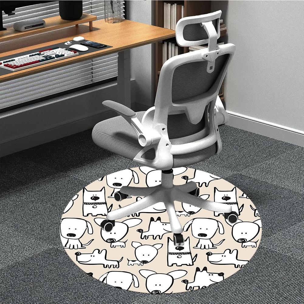 1pc Dogs Pattern Office Round Area Rug, Indoor Mat Suitable ForOffice, Under Office Chairs Bedroom Living Room Home Decor, Room Decot041