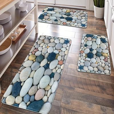 Tapis de cuisine doux de Pâques à motif de galets vifs, anti-fatigue, imperméable, antidérapant, ensemble de tapis de couloir, tapis de chevet, tapis absorbant pour cuisine