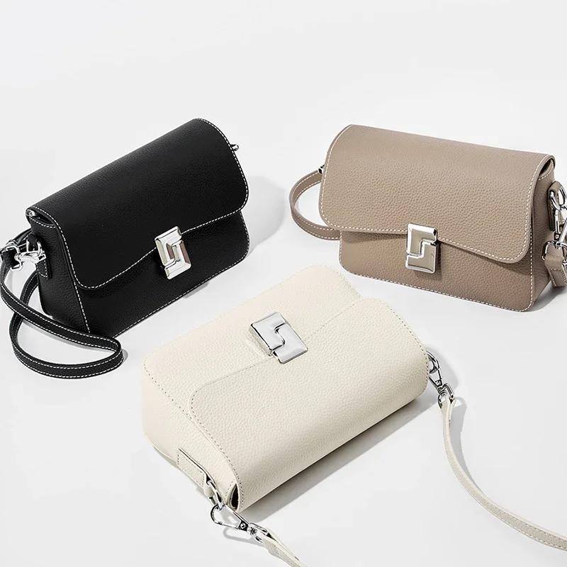 Genuine Leather Square Crossbody Bag for Women Small Shoulder Bags Designer Flap Handbags Ladies Leather Trend Handbags