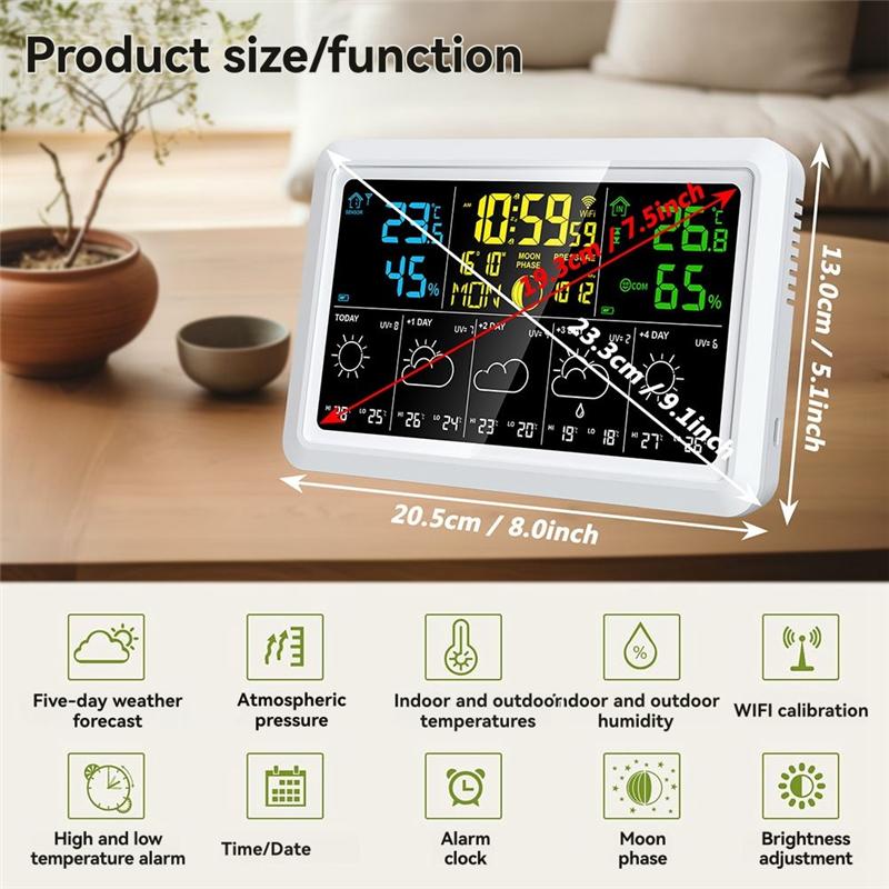 B97A-WIFI Multifunction Tuya Weather Station Air Quality Temperature Humidity Meter Moon Phase Air Pressure Weather Clock