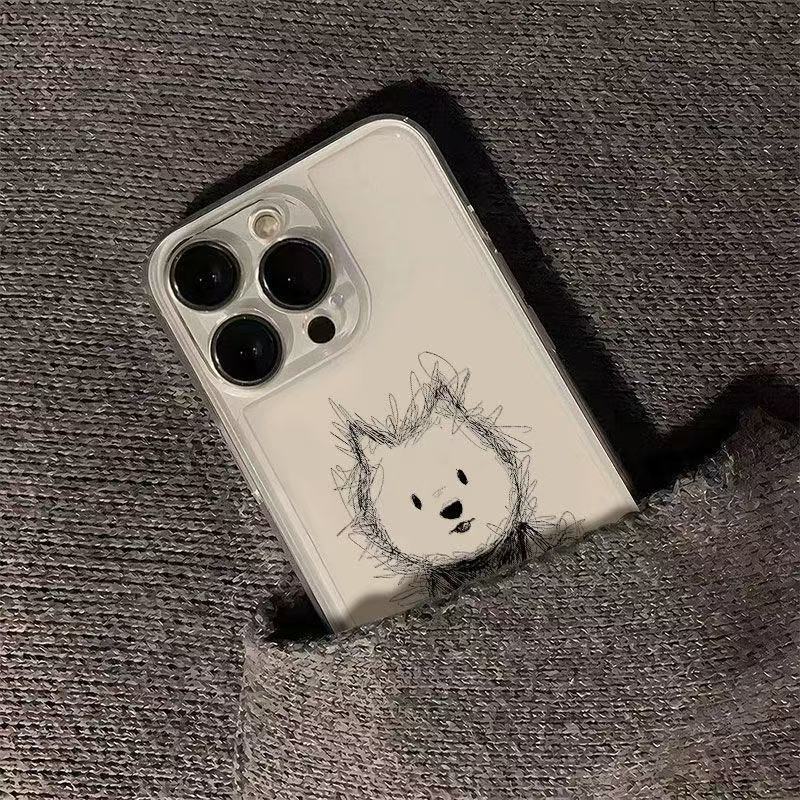 Cute Cat Puppy Couple Sketch Pattern Phone Case For iPhone Air 17 16 15 14 Plus 13 12 Mini 11 Pro Max 16E X XS XR TPU Soft Cover