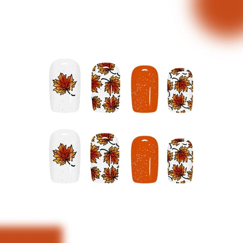 Ahornblatt Glanz Künstliche Nagelspitzen Rechteckige Künstliche Fingernägel Aufdrückspitzen 24 Stück Keine Ausrüstung erforderlich